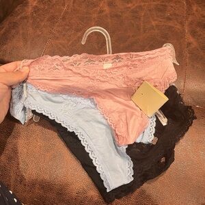 Love Libby Lace Trim Women's Thongs Set - Pink, Blue, Black